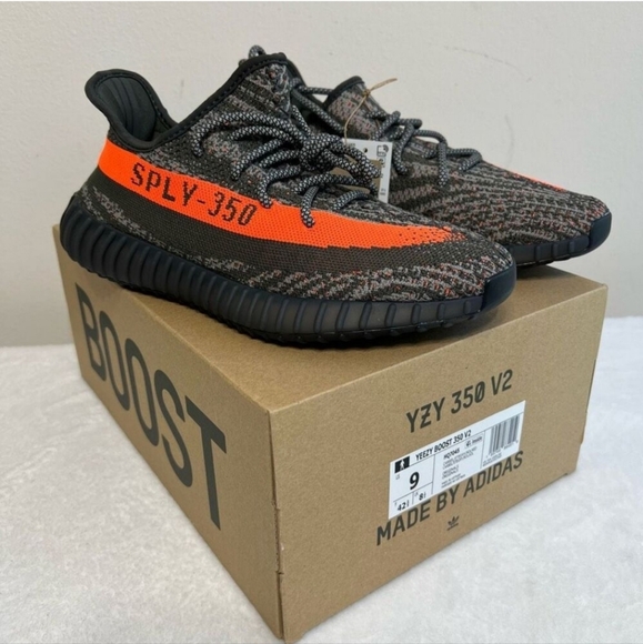 ADIDAS Yeezy Boost 350 V2 Carbel Stegrey/Solred NEW IN BOX 9 Mens - Picture 1 of 6